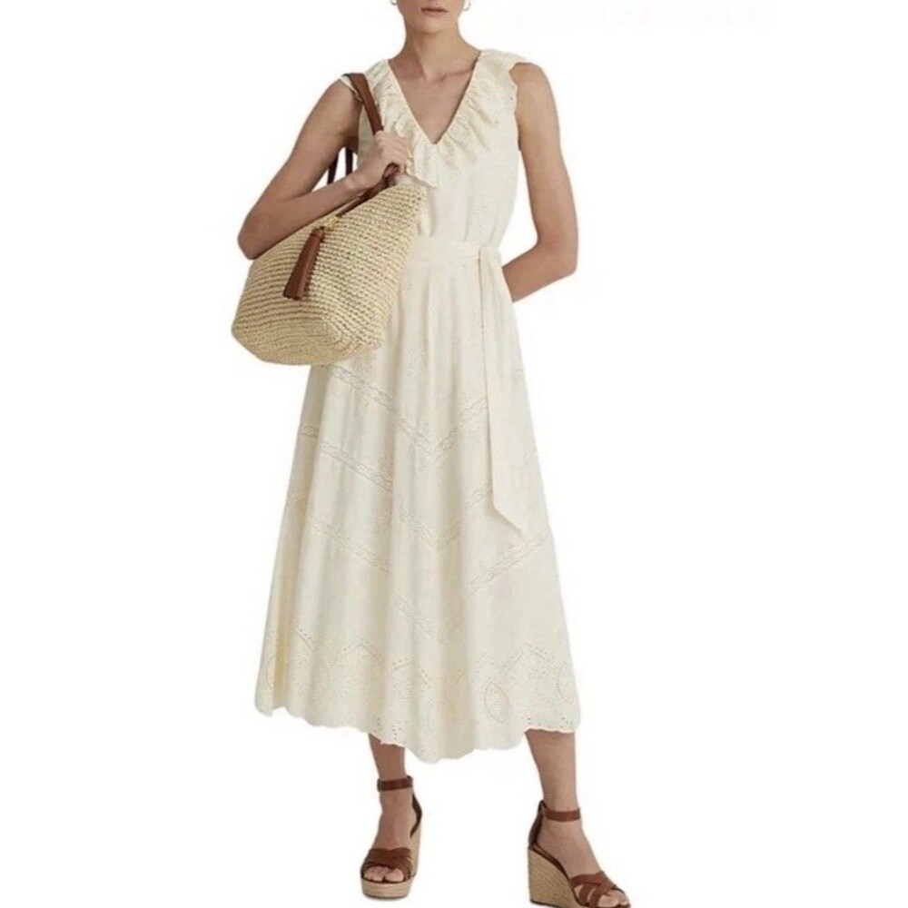 NWT Lauren RALPH LAUREN Crochet-Straw Medium Whitney Tote Natural/Lauren Tan - Picture 4 of 16